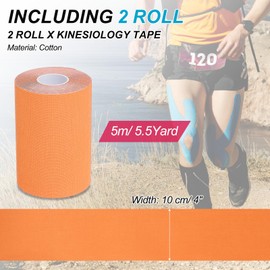 PATIKIL 16.4Ft x 4 Inch Kinesiology Tape, 2 Rolls Adhesive Cotton Sports Muscle Support Tapes Waterproof Elastic Tape for Knee Ankle Wrist Shoulder, Orange