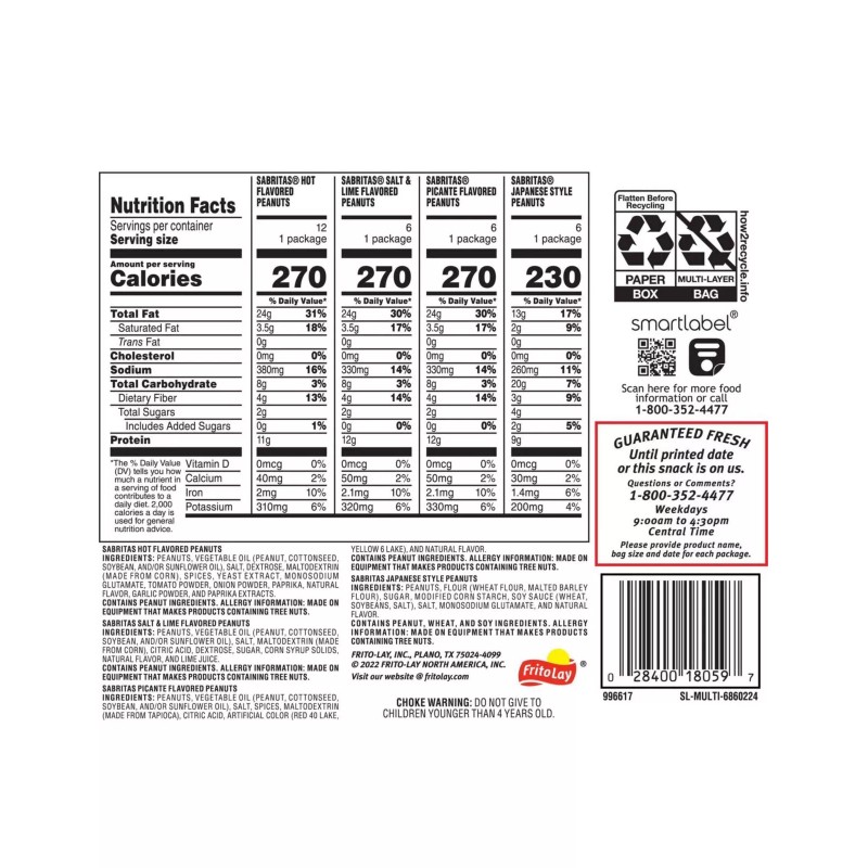 Sabritas Peanuts 4 flavors Variety Pack(30 Packs )