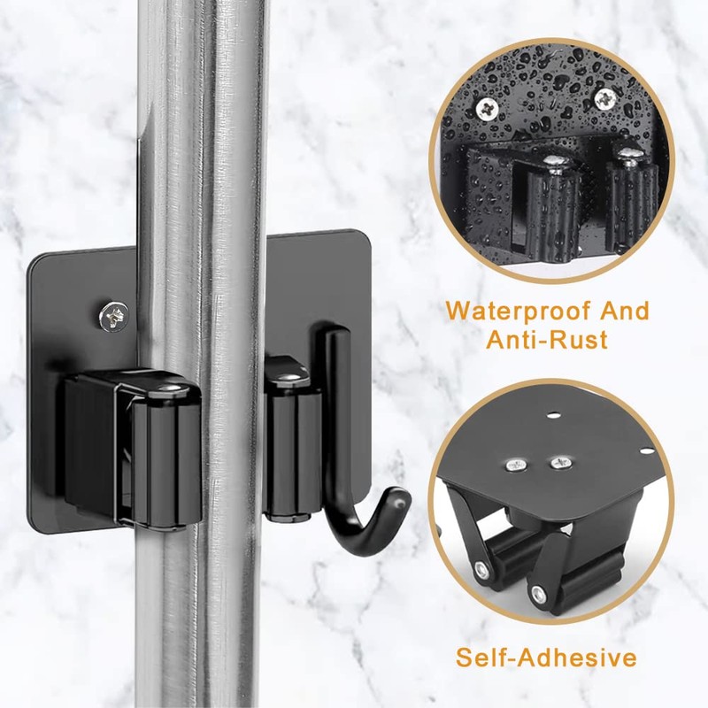 4 Pack Broom Holder Wall Mount,Heavy Duty Stainless Steel Broom