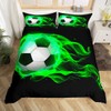 Manfei American Football Duvet Cover Set Green Flame Soccer Bedding Set 2pcs for Kids Boys Teens Sports Theme Comforter Cover Soft Polyester Quilt Cover with 1 Pillow Case(No Comforter) Twin Size