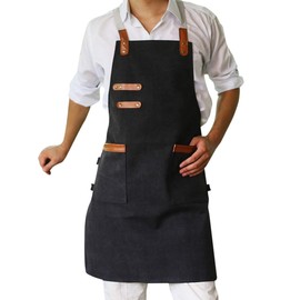 SPDYCESS Black Canvas Apron Unisex Canvas Apron with Pockets Kitchen Apron Cross Back Pottery Apron for Garden Hairdresser Craft Catering