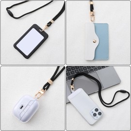 Yuanchu Long Lanyard for ID Cards, Nylon Lanyards with Carabiner, Neck Strap with Rotating Metal Clip, ID Badge Holder with Key Ring and Clasp for School ID Card, black