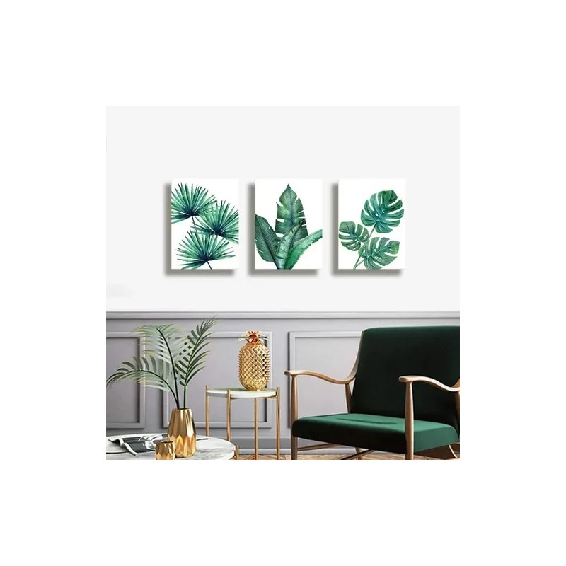 3 Cuadros Plantas Verdes Hogar Habitacion Canvas Arte Plantas