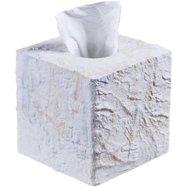 Beige Rock Stone Square Tissue Box Cover, Wild Raw Rocks Resin Heavy Cube Tissue Box Holder for Bathroom Countertop, Tabletop, Night Stand, Office Desk