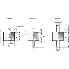 Rubber buffer, 2 internal threads, diameter 30 mm, height 40 mm, M8, hardness 55