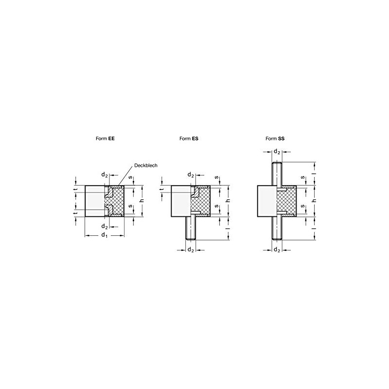 Rubber buffer, 2 internal threads, diameter 30 mm, height 40