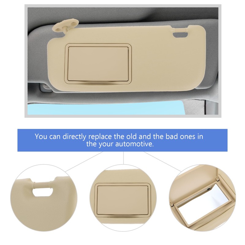 Mobestech Beige Driver Side Sun Visor with Mirror Replacement Car