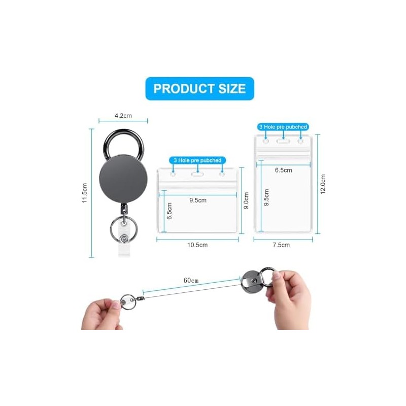 3 Pcs Llavero Retráctil, Gafete de Metal Electrochapado con 6