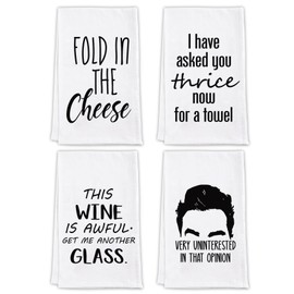 Funny Kitchen Towels-Flour Sack Dish Towels Decorative Set with Saying,Housewarming Gifts for Women New Home,Cute Kitchen Decor for Hostess Hand Towels Set of 4,White