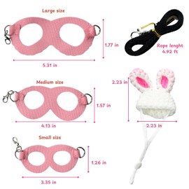Bearded Dragon Harness and Leash with Bunny Ears Set, Bearded Dragon Hats, Reptile Leash and Cute Hat, Costume Small Reptile Supplies for Gecko Squirrel (Pink Bunny)
