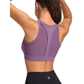 Yvette Front Zip Sports Bras for Women High Impact Mesh Racerback Full Support Sports Bra Plus Size for Running,Purple,M+