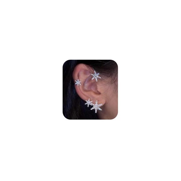 Jumwrit Snowflake Ear Cuff Earrings Rhinestone Ear Cuff Clip Ear