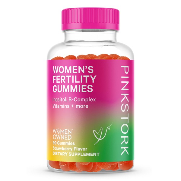 Pink Stork Fertility Gummies, Support Conception and Hormone Balance for Women with Inositol, Folic Acid, and Vitamin B6, Prenatal Fertility Supplements for Women - Strawberry, 90 Count