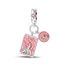 LONGLUCK 925 Sterling Silver Charms for Bracelets Necklaces 5A Zirconia Tarot Card Dangle Pendant, Charms Beads Gifts for Women, Sterling Silver, Cubic Zirconia