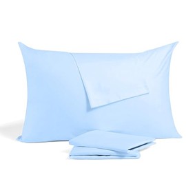 800 Thread Count Egyptian Cotton Pillowcases Set of 2, Super Soft and Breathable Zipper Closer Travel Pillow Cases, 13x18 Inches, Light Blue Solid