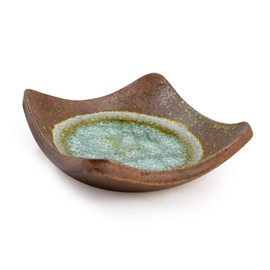 Modern Artisans Rustic Earth Heavyweight Flared Dish with Glass Geode Accent, American Made Stoneware Pottery, 7" Square - Decorative Candy Bowl or Catchall