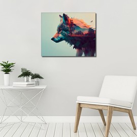 Rebotipy Colorful Wolf Paint by Numbers Watercolor Urban Background Paint by Number Kit for Adults Abstraction Art Style Arts Craft for Home Wall Decor Painting Kits 16x20 Inch (Frameless)