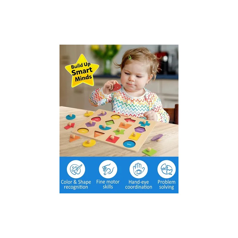 Puzzle De Clavijas De Madera Coogam Montessori, Tablero De C