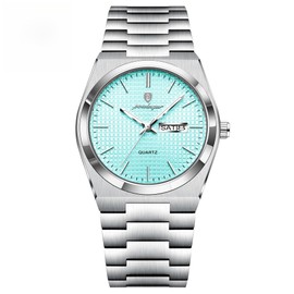 Poedagar Man Wristwatch Fashion Business Luminous Waterproof Date Week Men Clock Stainless Steel Casual Men's Quartz Watches (Silver MintBlue)