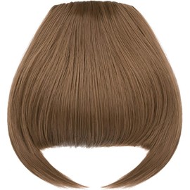 Bangs Hair Clip in Bangs Hair Extensions Synthetic Flat Bang with Temples Front Face Fringe Bangs Hair Pieces for Women Ash Brown