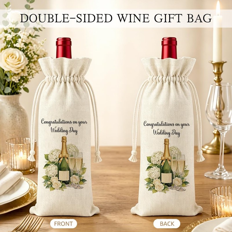 Congratulations on Your Wedding Day Champagne Reusable Wine Bag