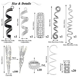 130 piezas de joyería para el cabello para mujer, diosa, rastas, kit de accesorios de rastas sintéticas, trenzas, puños de pelo, dijes de decoración (espiral plateado)