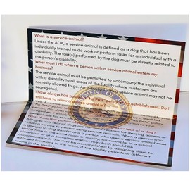 Easy-to-Read Large Text 60pc ADA Service Dog and Handler's Legal Right Information Card - Double Size Folded Business Card with Waterproof and Tear-Resistant Paper