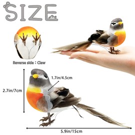 FBIRDY 1Pcs Robin Birds Artificial Robin Birds Ornament with Flexible Wire Paws for Craft Yard Patio Garden Home Decoration