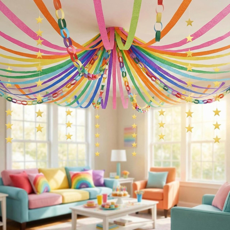700PCS Colorful Paper Chain Strips,Paper Chain Star Garland Set