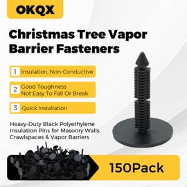 OKQX 150-Pack 1 3/8'' Christmas Tree Vapor Barrier Fasteners - Heavy-Duty Black Polyethylene Insulation Pins for Masonry Walls, Crawlspaces & Vapor Barriers