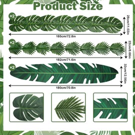 6 Pcs Artificial Palm Leaves Table Runners, 72 Inch Tropical Palm Leaves Table Runner Faux Leaf Table Cloth for Jungle Luau Safari Tropical Hawaiian Wedding Party Summer Party Table Wall Decor
