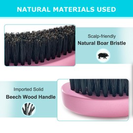 Boar Bristle Slick Back Hair Brush - Natural Hairbrush for Women Men Kids - Medium Boar Brushes for Straight and Curly Hair Smoothing Detangling, Beard Styling