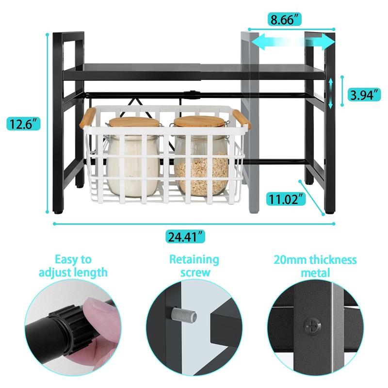 Vaphayva Expandable Kitchen Cabinet Counter Shelf, Adjustable Countertop Organizer, Pantry