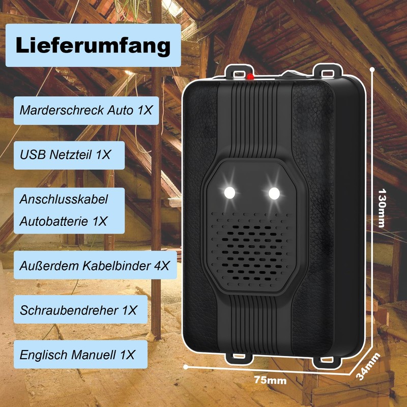 TEOV Ultrasonic Marten Deterrent with LED Flash Light, Area of