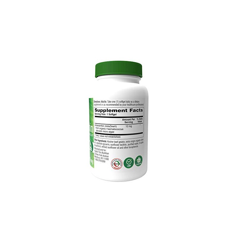 Astaxanthin 12mg as AstaZine Organic Algae (NON-GMO) 120 Softgels