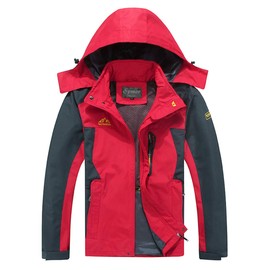 Spmor Men's Outdoor Sports Hooded Windproof Jacket Waterproof Rain Coat Red X-Large
