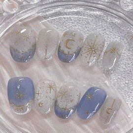 YXRXKJ Nail Tips, Medium, Pack of 24, Nail Tips, Short, Popular, Japanese Style, Cute, Simple, Stylish, Fake Nails, Short, Spring and Summer, Bride Nails, Glossy, Coming-of-age Ceremony, School