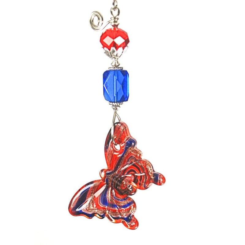 Big Bright Red and Cobalt Blue Lamp Work Glass Butterfly