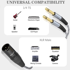 JOLGOO XLR Male to Dual 1/4" TS Mono Y Splitter Microphone Cable, XLR Male to Dual 6.35mm TS Y Adapter Cord, 6.6 Feet/2 M