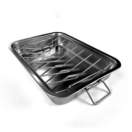 VBOYL 16" Premium Stainless Steel Roaster Pan Set with Baking & V-Shaped Racks - Heavy Duty, Healthy & Dishwasher Safe for Turkey, Chicken