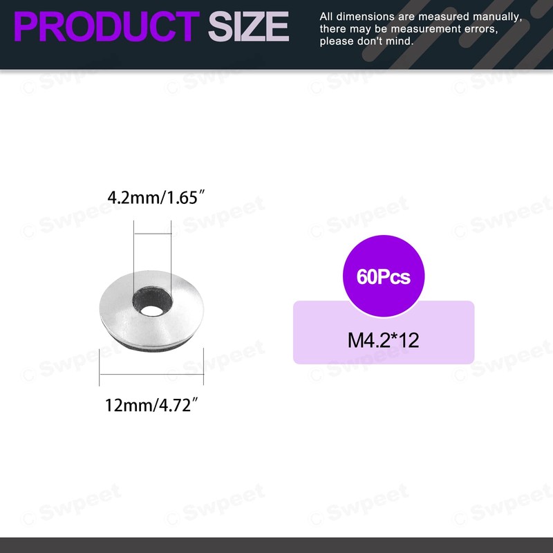 Swpeet 60Pcs #8 x 1/2" - M4.2 x12mm Stainless Steel