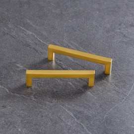 Aibeli Cabinet Handles 10 Pack Brushed Brass Drawer Pulls 5 inch Square Cupboard Handles Door Handles Stainless Steel Kitchen Pulls for Cabinets Golden Hardware