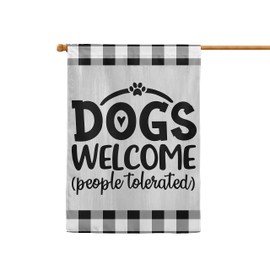 TheSpottedZebras Dogs Welcome People Tolerated Buffalo Plaid Welcome House Yard Flag Double Sided 28 x 40 Inches