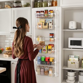 shuang qing Over the Door Pantry Organizer, 6-Tier Hanging Behind the Door Spice Rack Storage, Adjustable Height Baskets, for Pantry/Closet/Bathroom/Cabinet Door Shelf Organizer(White)