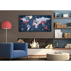 ZHAOSHOP Blue World Map Wall-Art For Office - Large World Maps For Wall - Canvas Wall Art Stretched and Framed Ready to Hang Size 40" x 20"