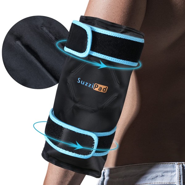SUZZIPAD Elbow Ice Pack for Tendonitis and Tennis Elbow, Wearable Ice Elbow Wrap with Cold Compress, Pain Relief for Forearm, Tennis Elbow, Golfers Elbow, Bursitis and Sport Injuries