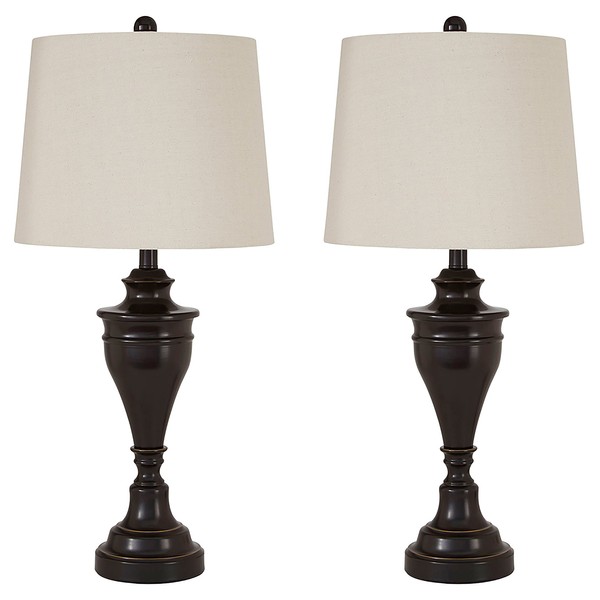 Signature Design by Ashley Darlita Traditional 29" Table Lamp with Pedestal Base, 2 Count, Dark Brown with White Shade