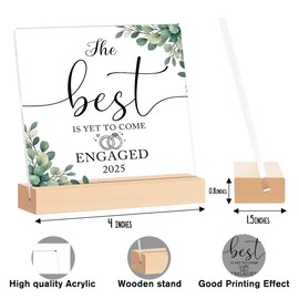 Engagement Acrylic Sign With Wooden Stand Gifts Engagement Gifts for Couples Gifts for Newly Engaged Couples Engagement Gifts for Her Bride Bride to Be Wedding Acrylic Sign Gift, 4 x 4 Inches-A02