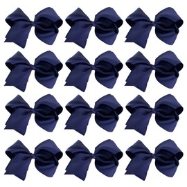 ScarvesMe 12pc Boutique Baby Girls Teens Women Solid 8" Hair Bows (Navy)