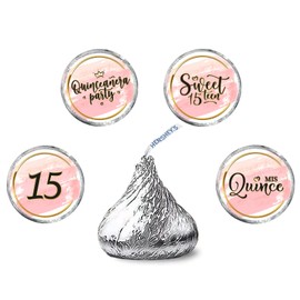 Quinceanera Sweet 15 Round Candy Sticker -Mis Quince Party Favors Sticker Labels Fit Chocolate Candy （ 160 Pieces）